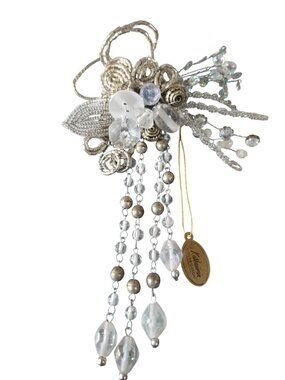 Wine Bottle decoration Beaded Silver Flower with Loop over bottle
